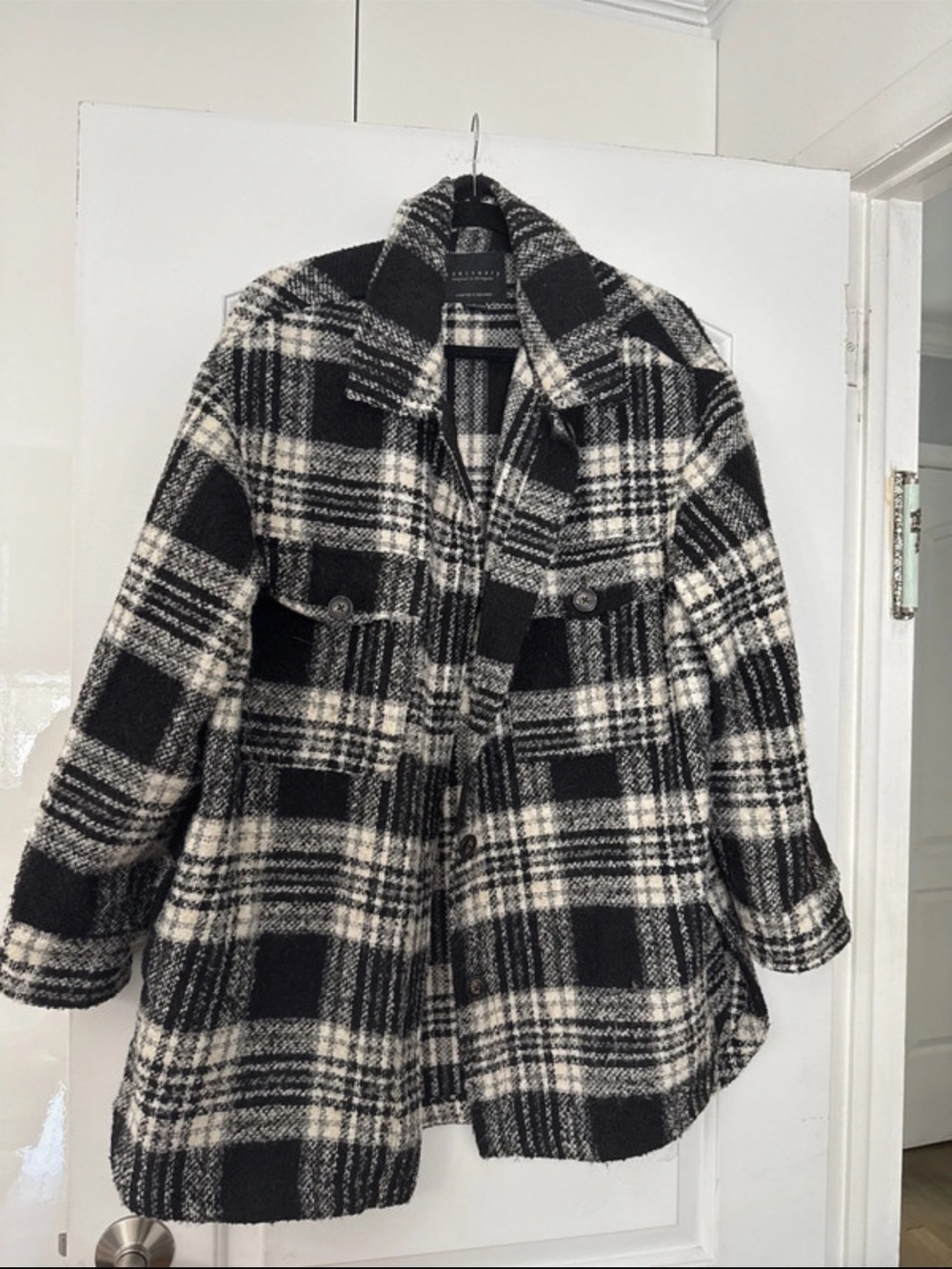 Sanctuary Black & White Plaid Peacoat